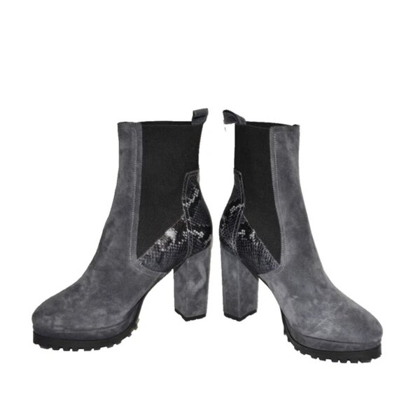 $400 ALLSAINTS SAHARA BOOTIE CHELSEA LUGG HEEL PLATFORM SNAKE GREY 39 (MG8) - Picture 4 of 8